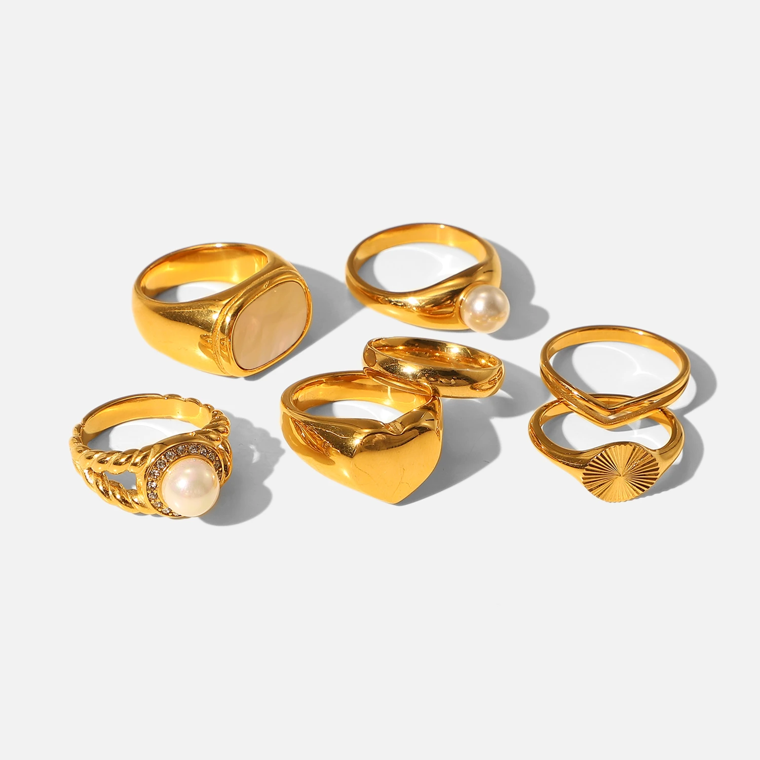 Anillos gorditos de acero inoxidable para anillos de Croissant con concha de joyería de banda apilable, accesorios de fiesta de boda|Anillos| AliExpress