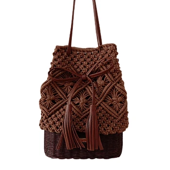 

Women's Straw Bucket Bag Messenger Bag Tassel Woven Bag Handbag Shoulder Bag