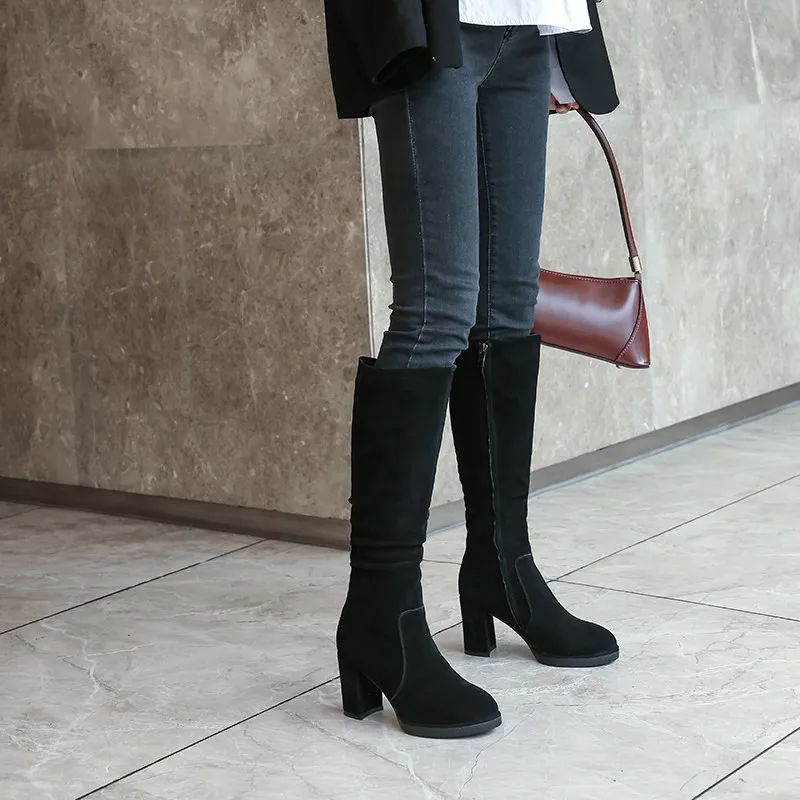 MORAZORA New arrive winter women boots fashion fold round toe zip knee high boots solid color high heels ladies shoes