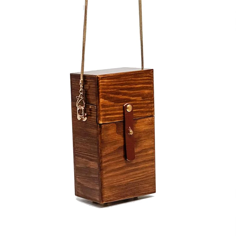 

Luxury Rivet Clutch Bags Handmade Wood Box Bag Women Chain Crossbody Bag Small Solid Wooden Purses Woman Party Shoulder Bag New