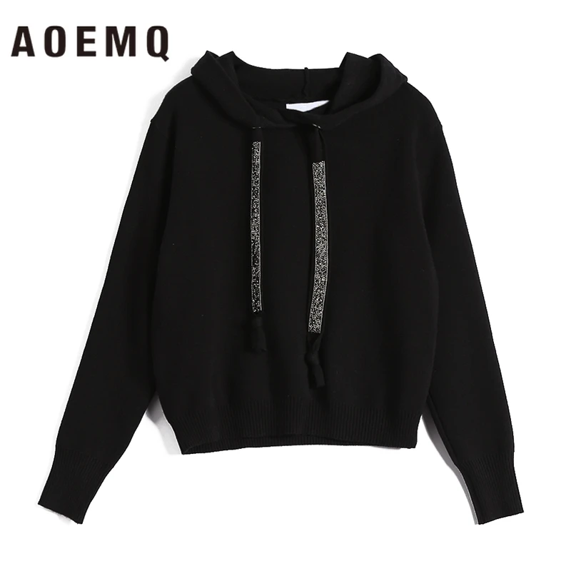 AOEMQ Повседневные свитера, 4 однотонных цвета, осенний спортивный свитер с капюшоном, непромокаемый Блестящий свитер с блестками, топы, женская одежда