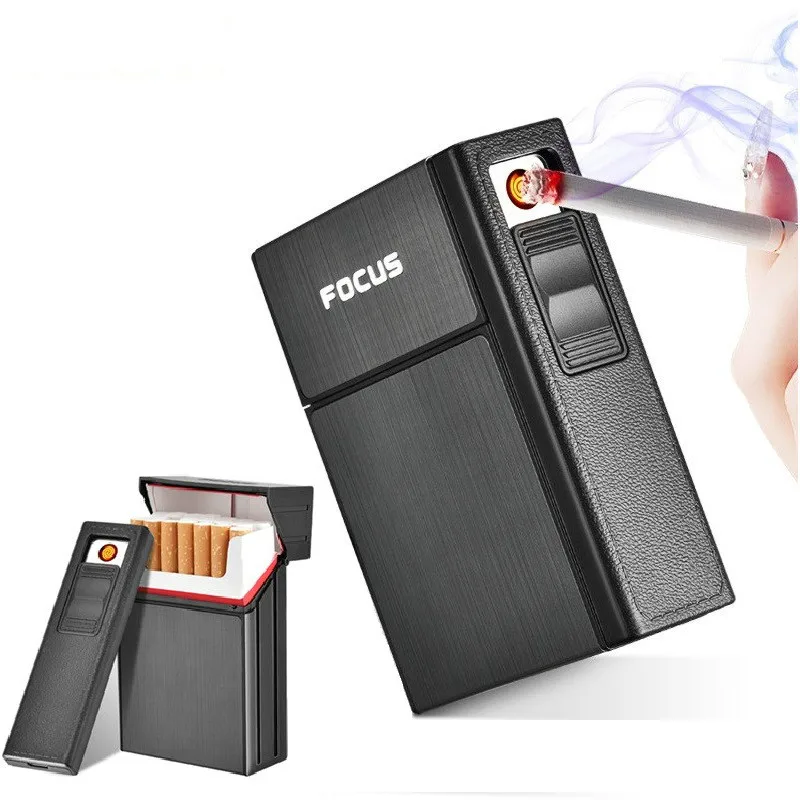 Держатель Ciagrette коробка со съемной электронная USB Зажигалка Беспламенное ветрозащитное табачный чехол для прикуривателя