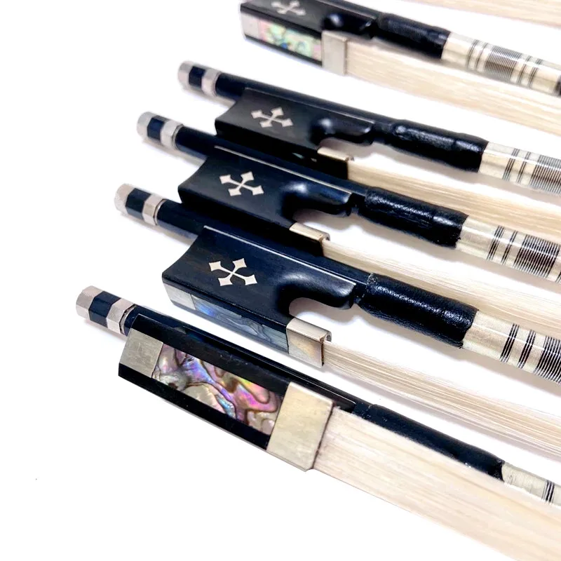 10pcs Strong Professional black Carbon fiber 4/4,3/4,1/2,1/4 violin bow Fiddle Bow,ebony frog,white horesehair horsetail