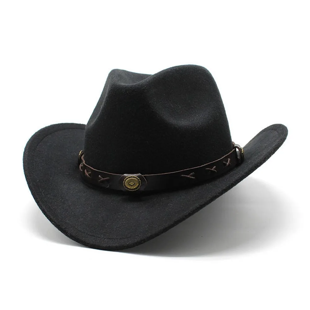 Four Seasons Unisex Cowboy Hats Trendy Style Woolen Curved Brim