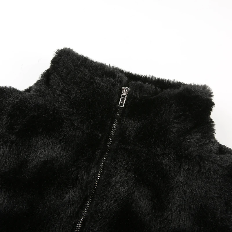 Darlingaga Модное теплое пальто из искусственного меха с высоким воротником, лохматое осенне-зимнее пальто для женщин на молнии, плюшевое пальто, куртка, верхняя одежда