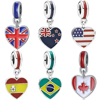 

Original Enamel Love Heart Flag Pendant Beads Fit 925 Sterling Silver Bead Charm Bracelet Bangle Diy Jewelry