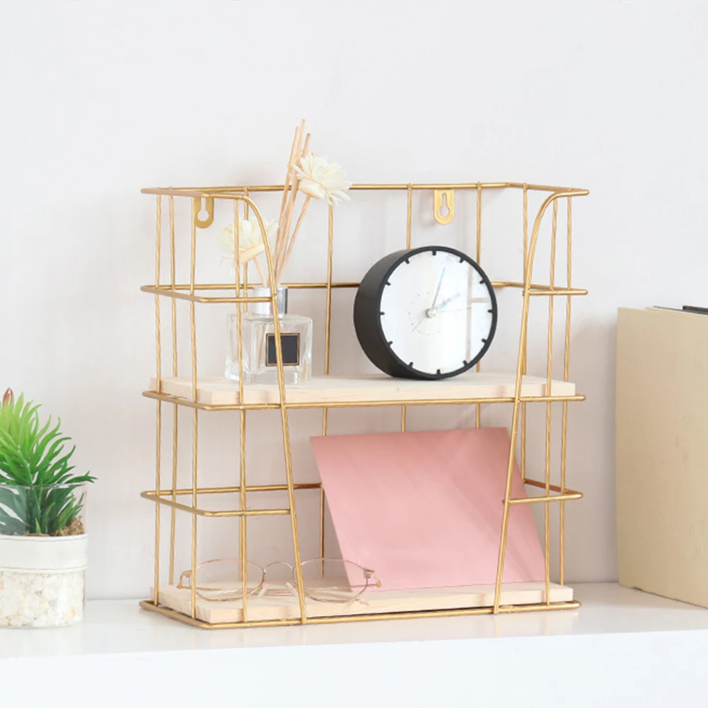 

Bathroom Nordic Style Hotel Restaurant Decorative Home Wall Mount Double Layer Kitchen Storage Rack Flower Wrought Iron Cafe