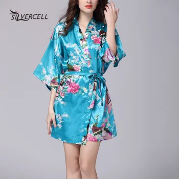 

Women Silk Satin Wedding Bride Bridesmaid Robe Floral Bathrobe Short Kimono Robe Night Robe Bath Robe Fashion Dressing Gown