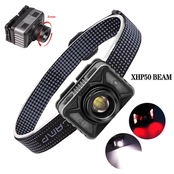 

Compact XHP50.2 head lamp Sensor Zoomable Led Headlamp rechargeable Battery Head Lamp Headlight light red weight outdoor light