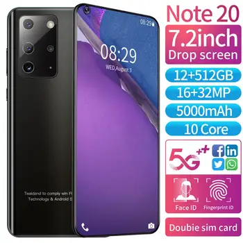 

Sale In Stock 7.2" NOTE20 Mobile Phone 12GB RAM 512GB ROM 10Core 5000MAH 2Sim 5G Global Version Smartphone Celular Google Play
