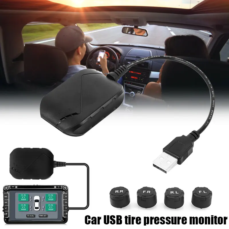 4 внешних датчика Tpms Usb автомобиля низкого давления сигнализации беспроводное оборудование сенсор s автомобиль мульти медиа Tpms для Android