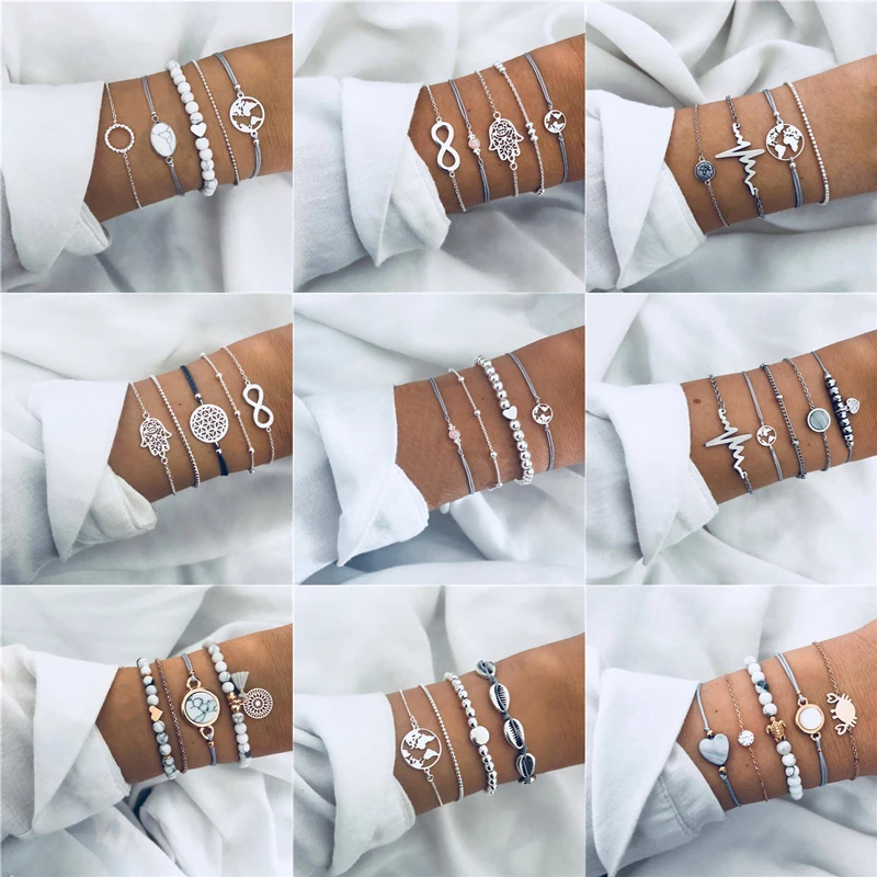 

Vagzeb 2019 Bohemian Map Heart Turtle Charm Bracelets Bangles For Women Fashion Gold Color Beads Bracelets Sets Jewelry Gifts