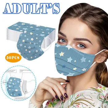 

50pcs Adults Three-layer Disposable Protective Cartoon Printed Ear Loop One Time Elastic Large Stock And Send Fast Dropshipping