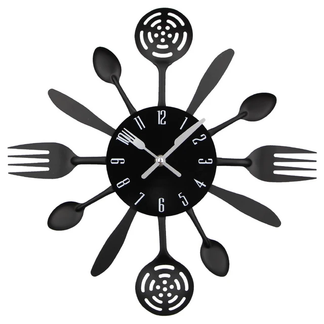 Couverts en métal Horloge murale de cuisine, design moderne silencieux,  Horloge murale de cuisine, Décor à la maison, Cuillère Fourchette -  AliExpress