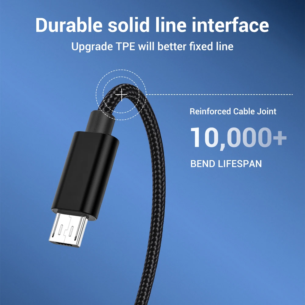 Micro USB Cable 2.4A Fast Charge USB Data Nylon Cable for Xiaomi Huawei Samsung Microusb Charger Cord Android Phone Cables