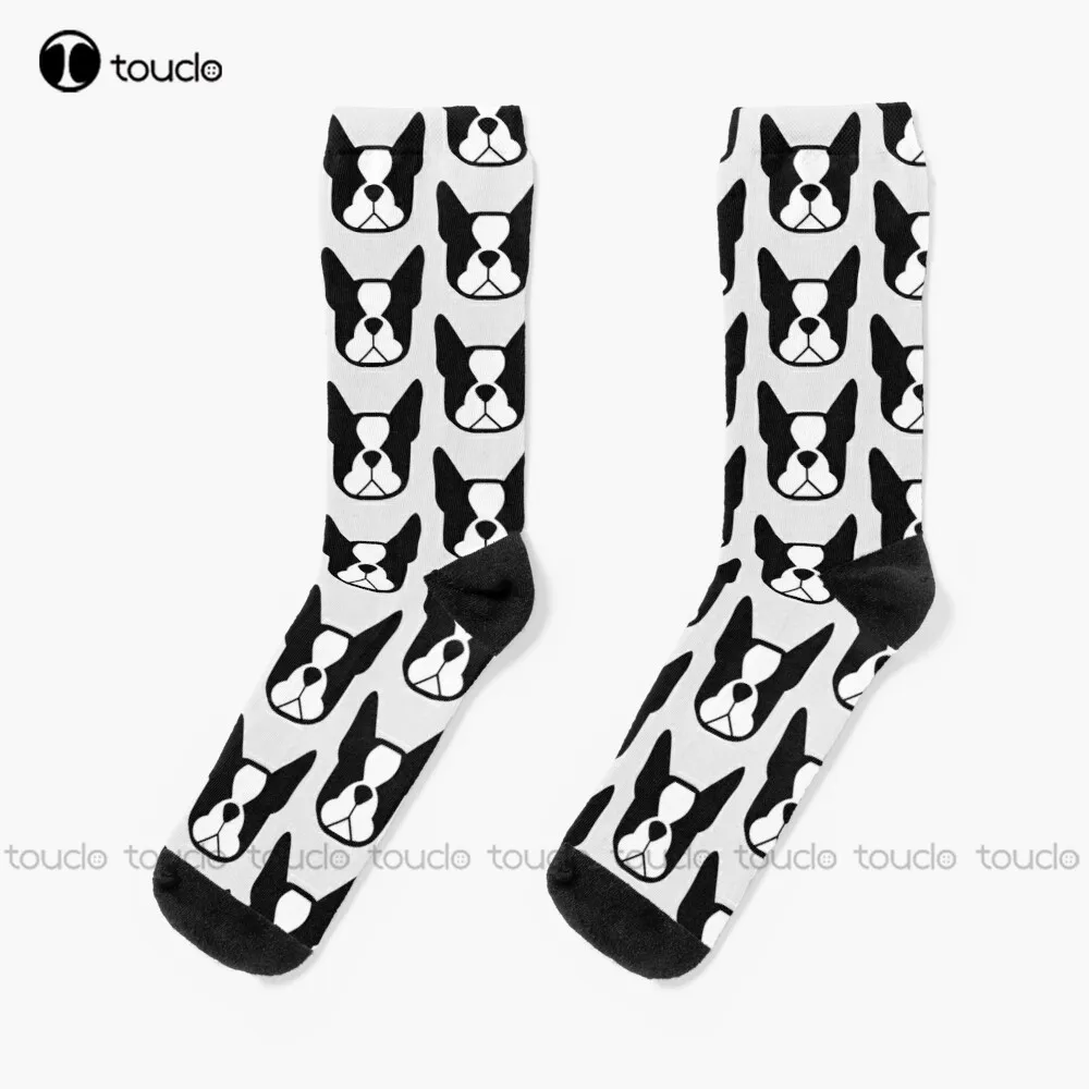 

Boston Terrier Face In Black And White - Bold Boston Boston Terrier Gift Socks Men Socks Personalized Custom 360° Digital Print