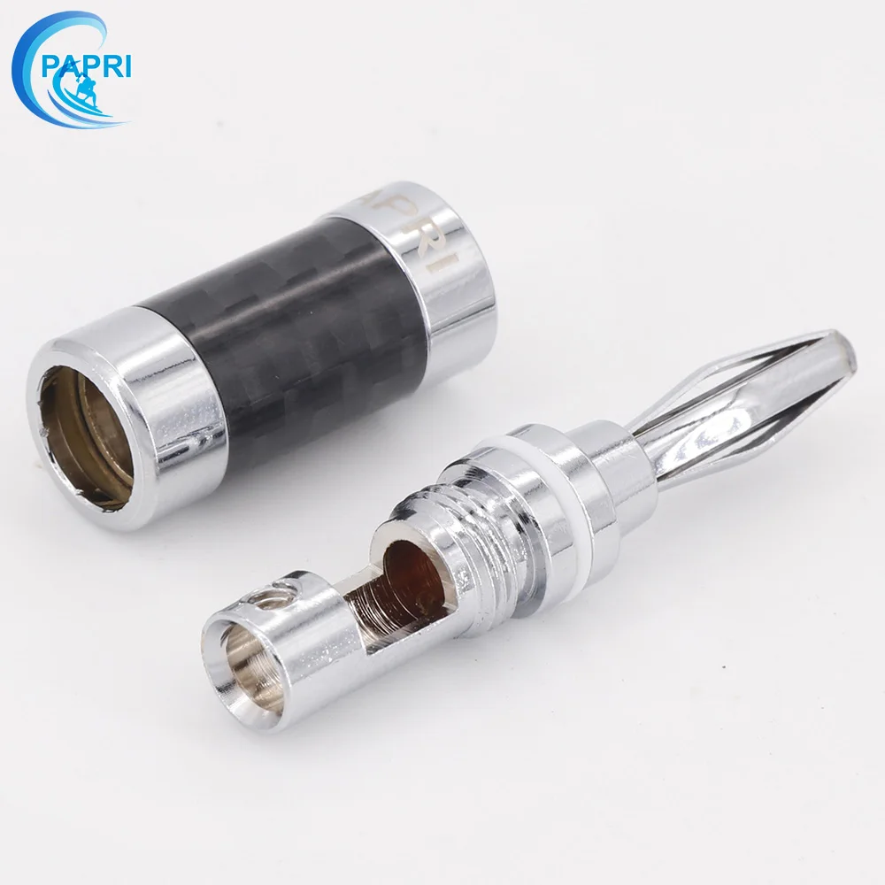 PAPRI 8/12PCS Carbon fiber Speaker Banana Plug Connector Pure Brass Rhodium Plated Speaker Adapter Audio Video Banana Connectors