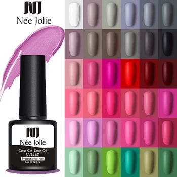 

NEE JOLIE 8ml Gel Nail Polish Varnishes Solid Color Semi Permanent Base top Need UV LED Lamp Manicures Paint nails gel polish