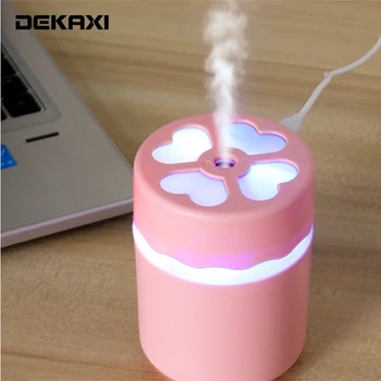 

DEKAXI Mini USB Air Humidifier For Car Night Light Four Leaf Portable Humidifier For Office 230ML 6 Hours Working Mist Maker