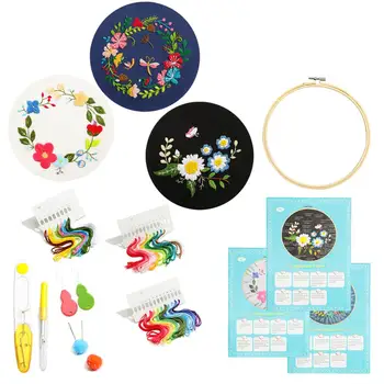 

3 Sets DIY Flower Embroidery Kit Cross Stitch Kits Handmade Painting Embroidery Hoop For Beginners Little Daisy Sewing Crafts