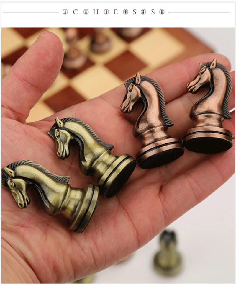 Gold Silver Luxury Zinc Alloy Chess Figures 30*30*2.8cm Wooden Chess Set Folding Retro Home Chess Decoration Set Chessboard Game