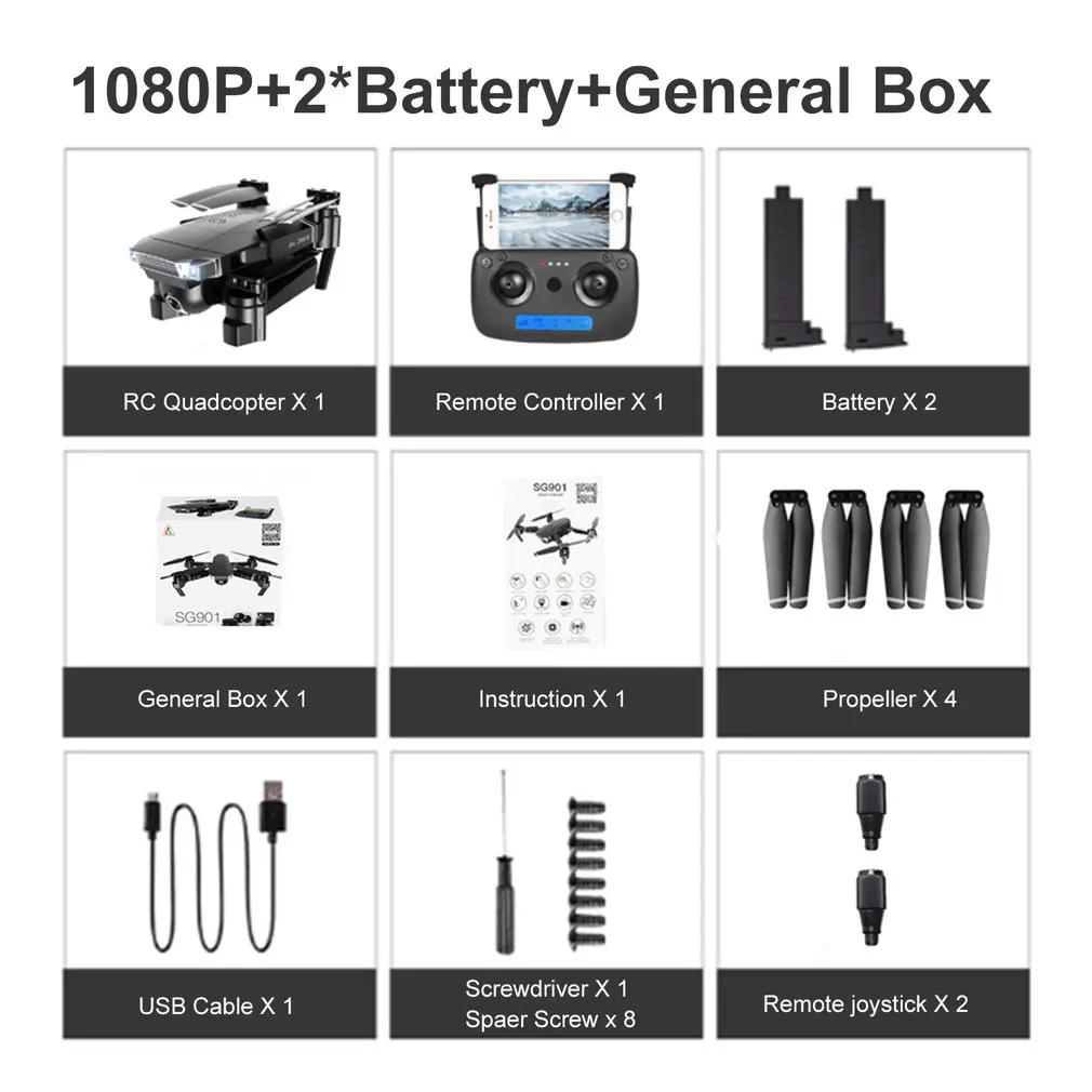 1080P 2B General Box Новинка SG901 камера Дрон 4K HD Двойная камера дроны следуют за мной Квадрокоптер FPV Профессиональный длительный срок службы батареи - Цвет: 1080P 2B General Box