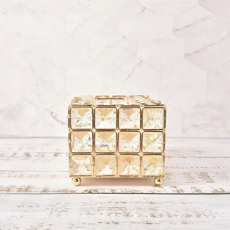 Tissue Box Holder Crystal Cube Napkin Dispenser Bedroom Office Hotel Cafe Coffee Y5GB