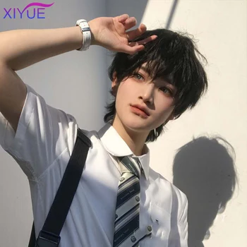 

Short Striaght Full Synthetic Wig Handsome Sunshine Korean Men's Short Hair Wigs For Men Synthetic Hair Cosplay Wig Curly Boy