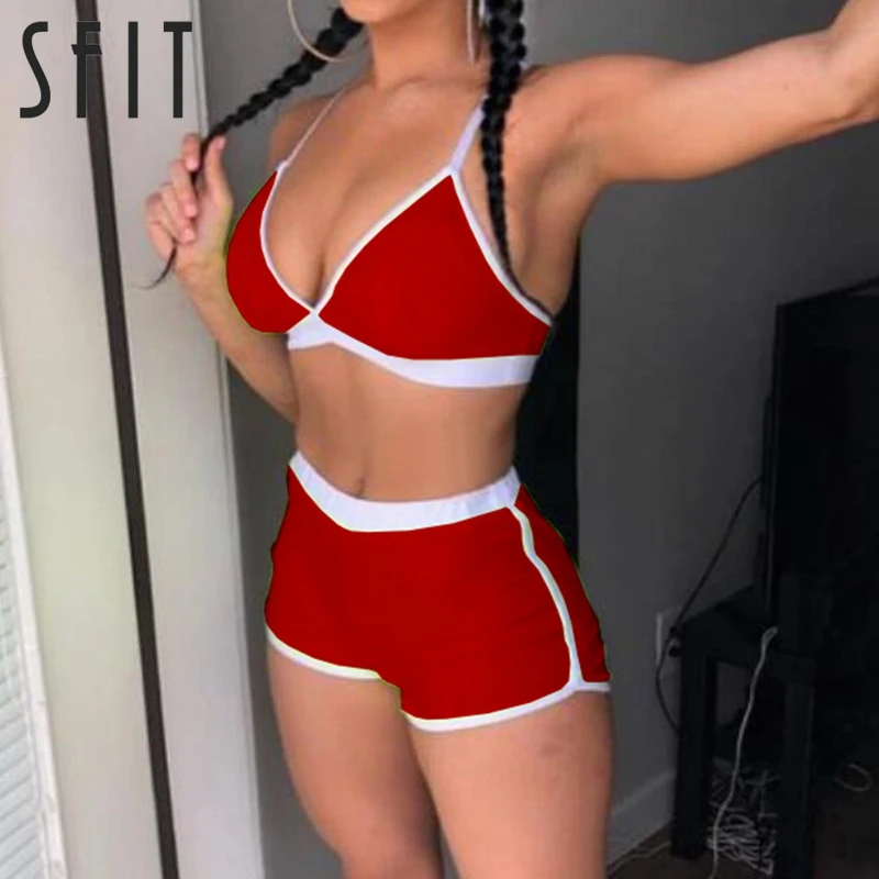 

Sfit New Sports Series Swim Beach Bathing Suit Yoga Wear Bikini Set Solid Ladies Extreme Bikini Spaghetti Strap Swimsuit