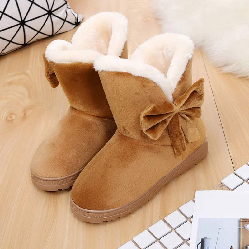 1 пара; женские зимние ботинки; Теплая обувь с бантом; Плюшевые Нескользящие зимние уличные ботинки