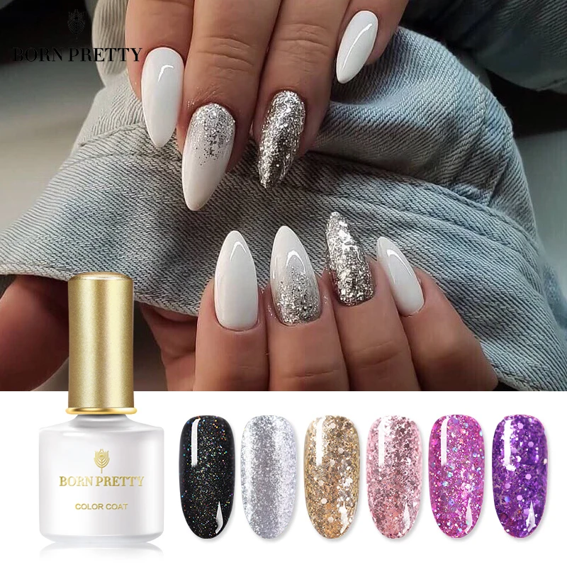 

BORN PRETTY Holographic Glittery Nail Gel Polish 6ml Shining Sequins Bling Soak Off Nail UV Gel Varnish for UV LED Lamp