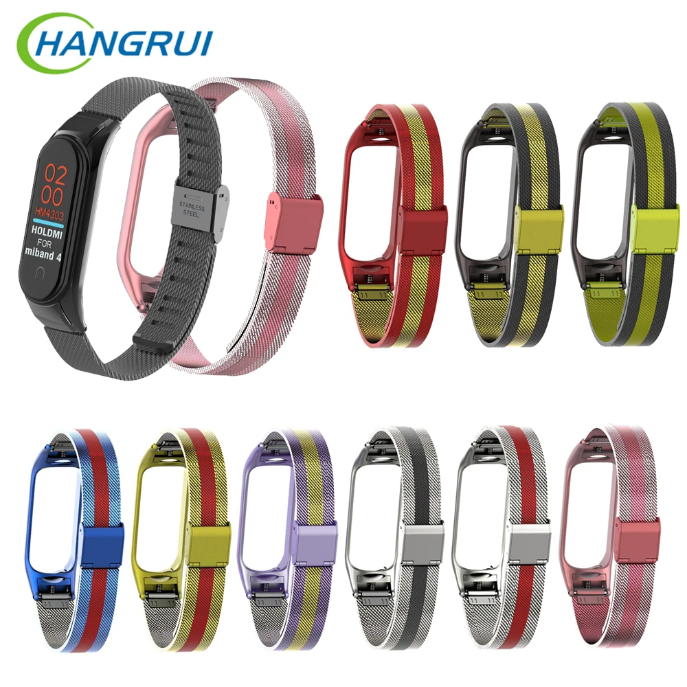 HANGRUI mi Band 4 из нержавеющей стали градиентный цвет металлический стальной ремешок для Xiaomi mi Band 4 браслет сменный ремешок подарок 1p пленка