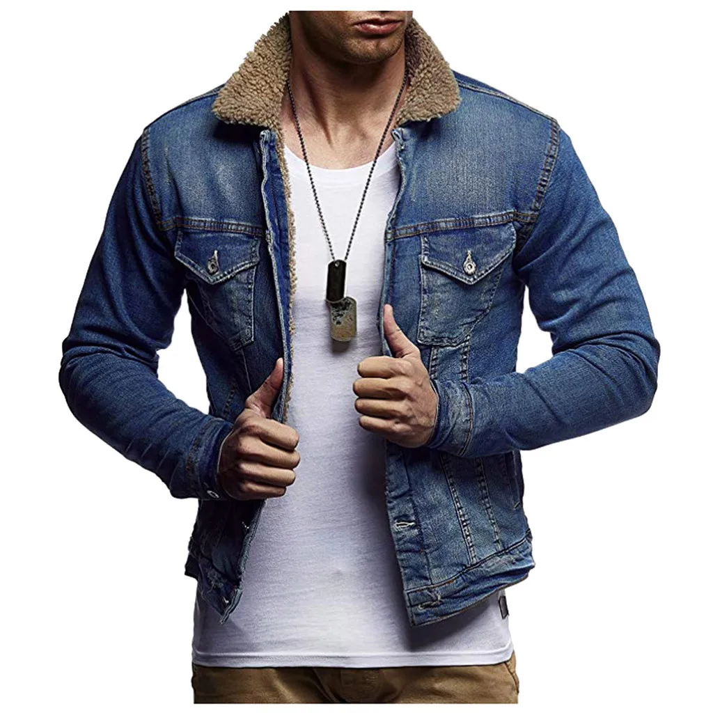 Men's Autumn Winter Button Vintage Denim Jacket Tops Blouse Coat Men's Clothing Long Sleeve Jackets casaco masculino#3
