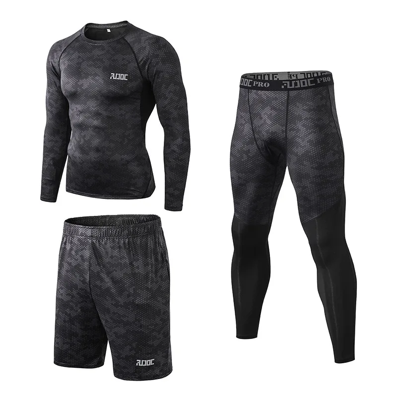 

Fitness Men's Tight-Fit Long Sleeve Yoga Suit Sweat Absorbing Quick-Dry Long Sleeve Shirt Set Training Running Sports Three-piec