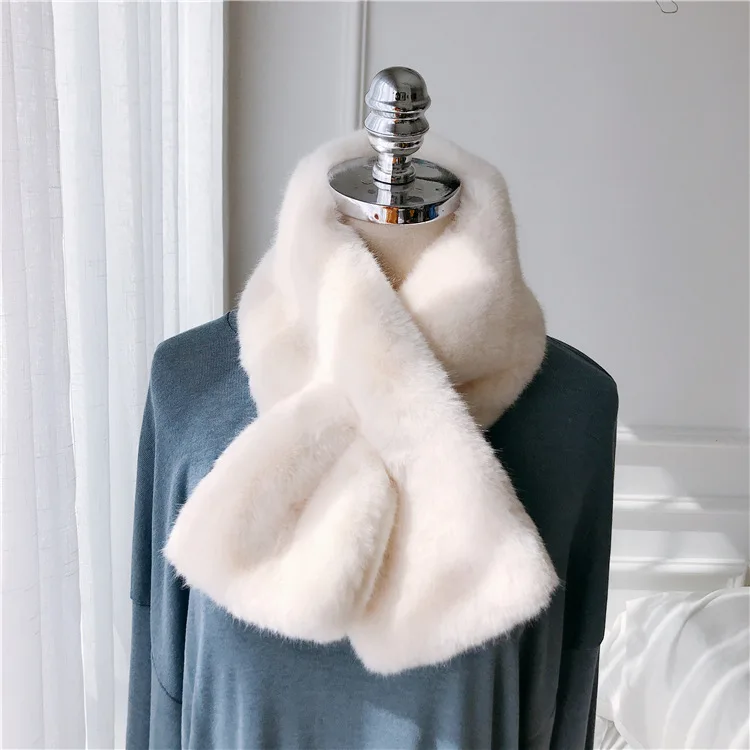 

Imitation Mink Cashmere scarf Pure Color Warm Cold Wind-Resistant Couple's luxury faux fur scarves