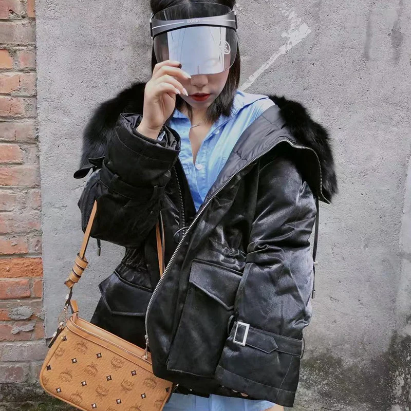 women's winter new fashion detachable fox fur collar medium long white duck down down jacket puffer coat