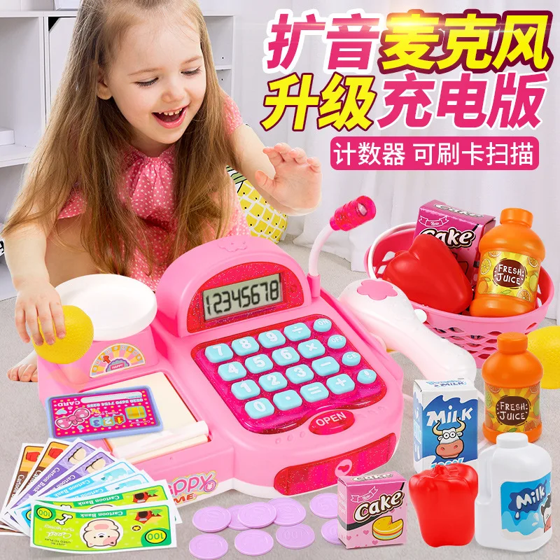 Children Supermarket Cash Register Toy Cashier Desk Baby Model Pos