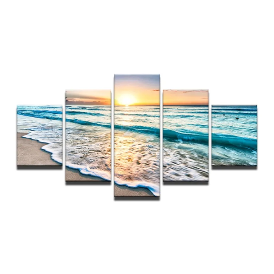 

5 Panel Sandy Beach Canvas Paintings with Frame Home Decoration Print Painting By Modular Pictures Seascape Wall Art