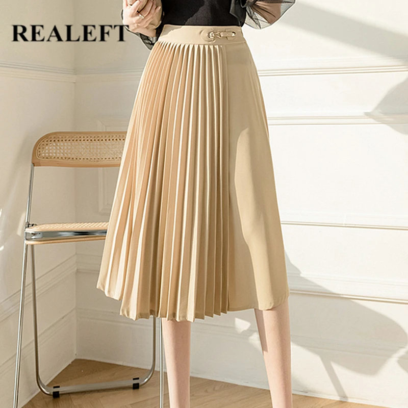 Pleated Skirt Elegant High Waist 