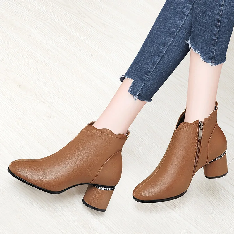 

Chunky-Heel High-heeled Bare Boots Women's 2019 Autumn And Winter New Style plus Velvet Martin Boots Women's British-Style Thick