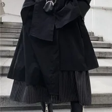 SHENGPALAE/ г. Новая весенняя модная однотонная индивидуальная юбка средней длины в полоску с завышенной талией в стиле темного ветра ZA2409