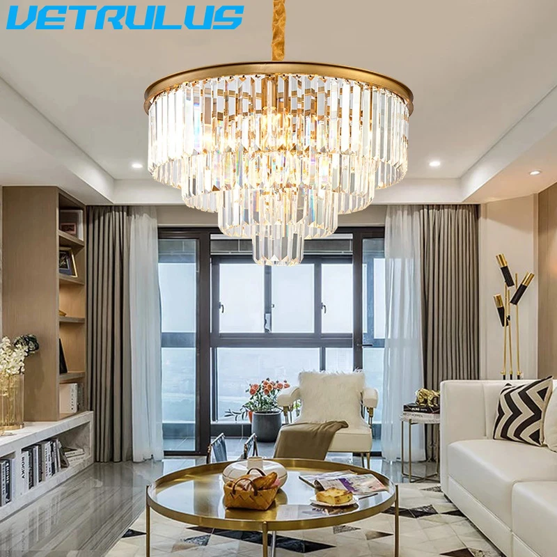 

Modern Luxury K9 Crystal Led Chandelier Pendant Light Hanging Ceiling lamp Lustre Fixture Kitchen Dinig Living Room Furniture