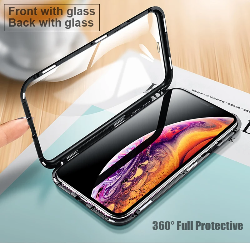 

Luxury Double sided glass Metal Magnetic Case for iPhone XS MAX iPhone XR X 7 8 Plus Phone Case Magnet Cover 360 Full Protection
