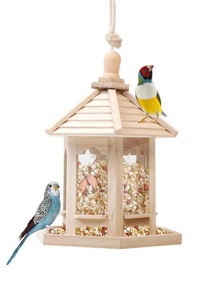 

Bird Feeder Hexagonal Cereals Nuts Seeds Wood Bird House Logs Color Candlenut Material Garden Wild Parrots Tits Feed Dispenser
