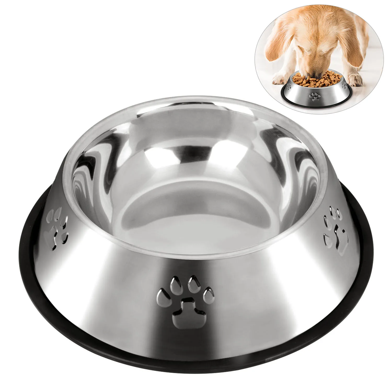 

Pet Bowl Stainless Steel Anti-Slip Cat Paw Pattern Pet Feeder Bowls Cat Food Bowls Pet Water Food Feeder Pet Feeding Supplies