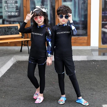 

Teenager Rashguard Swimsuit 4-12 Years Girl Boy 3 Piece Black Long Sleeve Shirt Pants Shorts Beach Wear Bathing suit Wetsuit