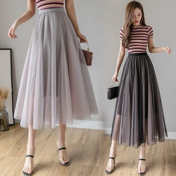 

2020 Spring New Multilayer Contrast Color Big Skirt Versatile Western Long Skirts Fairy Mesh Skirt Slimming Skirt Women's
