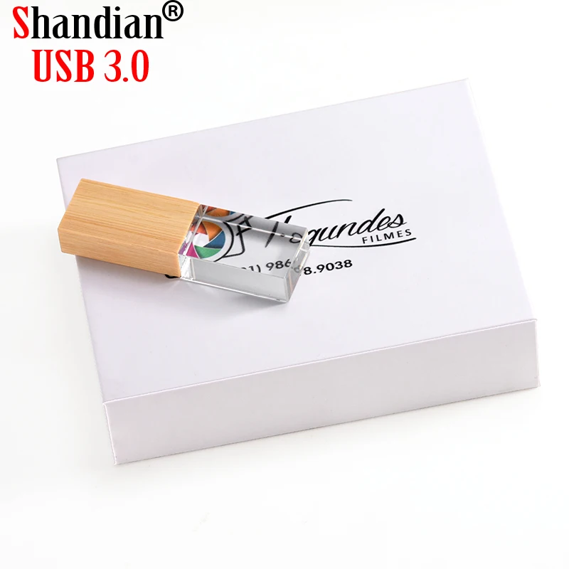 

Wooden Crystal USB 3.0 Flash Drive 128G 32G 64G 16G 08G Custom LOGO Pen Drives Colour Print Memory Stick Real Capacity U Disk