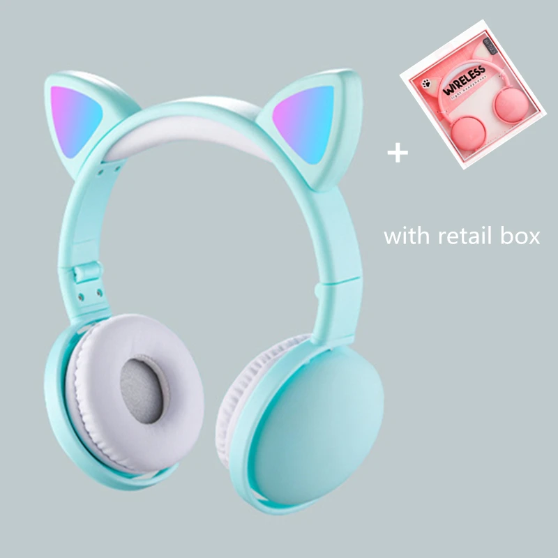 Новое поступление RGB цветной светодиодный кошачий наушник с шумоподавлением Bluetooth 5,0 гарнитура для взрослых и детей с микрофоном - Color: green with box