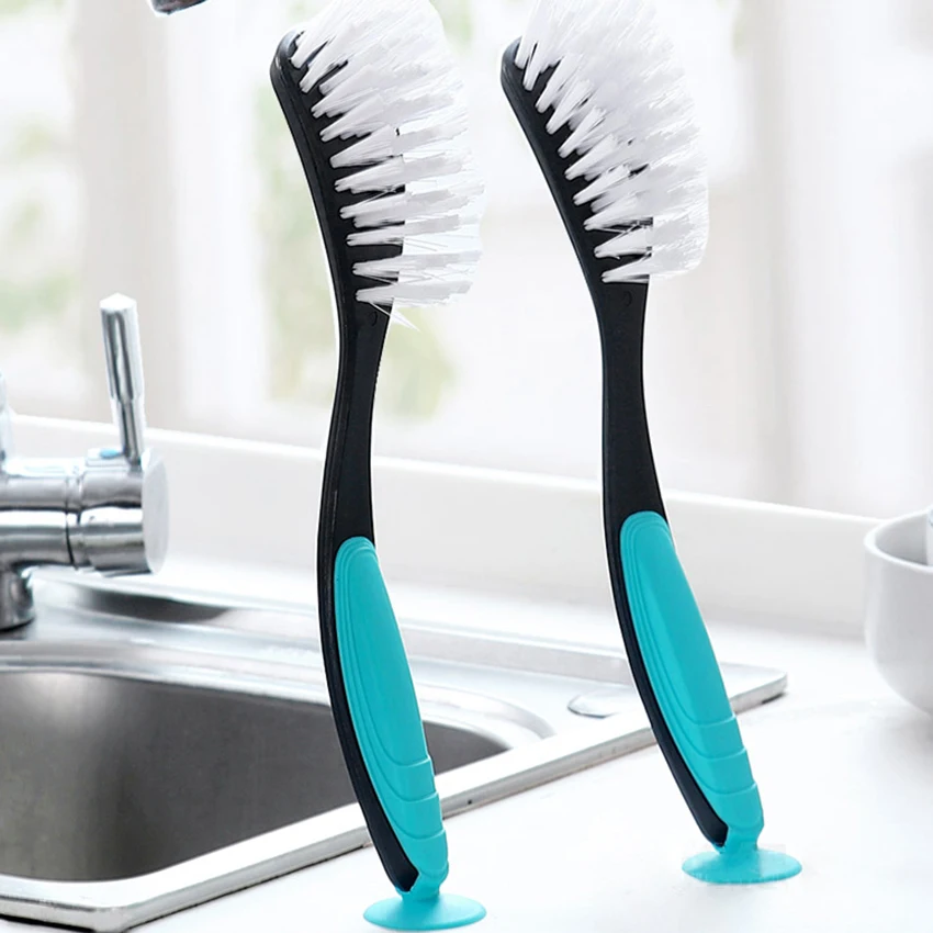 Suction Cup Standing Kitchen Cleaning brush with Flexible Bristles for Sink Stove Bathtub Household Long Handle Clean Brush | Дом и сад